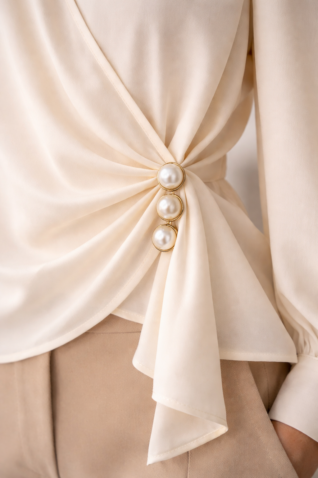 Ivory Pearl Drape Wrap Top for Women K Fashion India