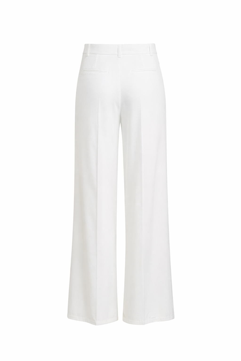 White Wide-Leg Pleated Pants with Gold Buckle Belt