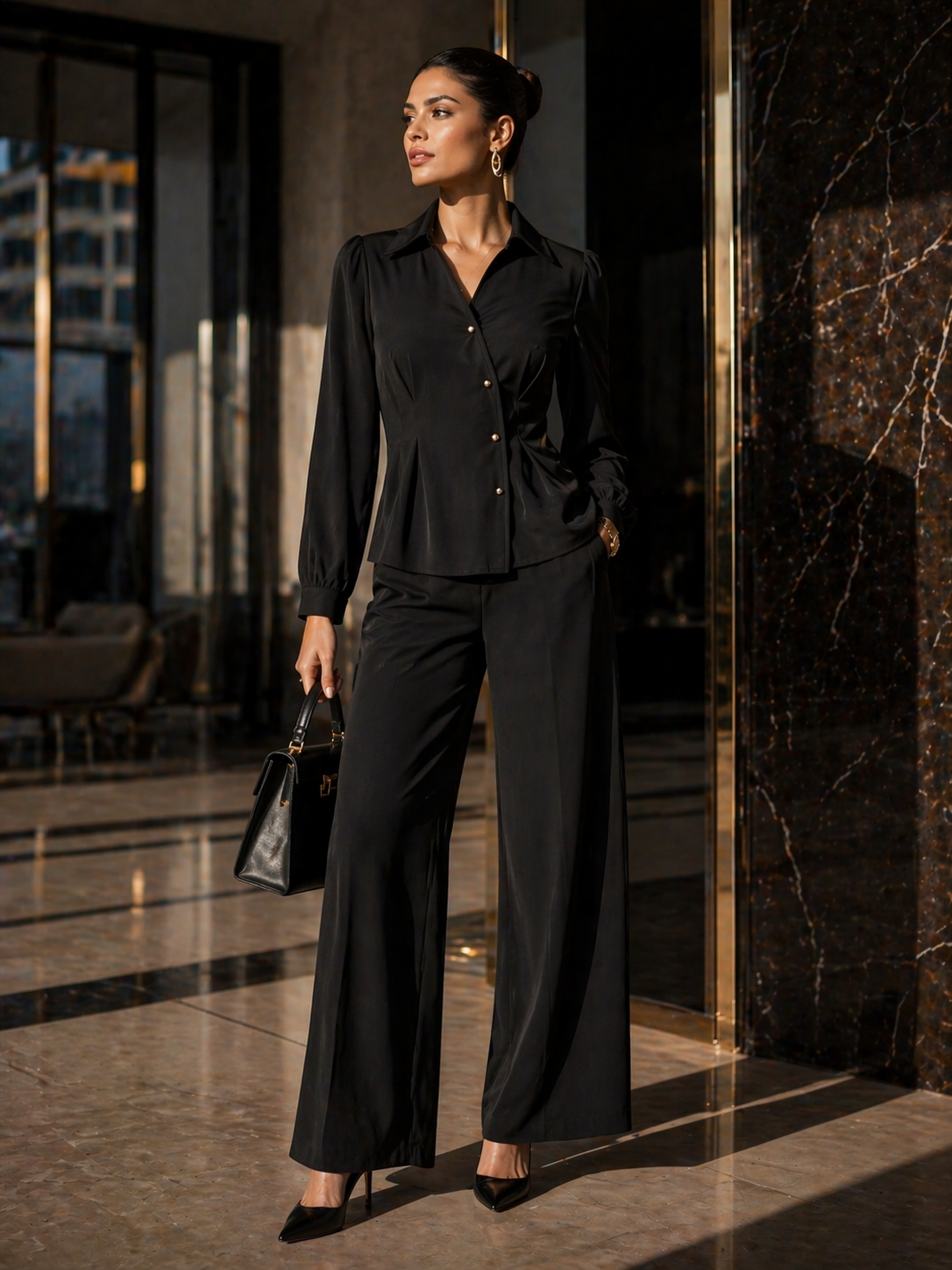 Black Tailored Co Ord Set for Women Korean Fashion India