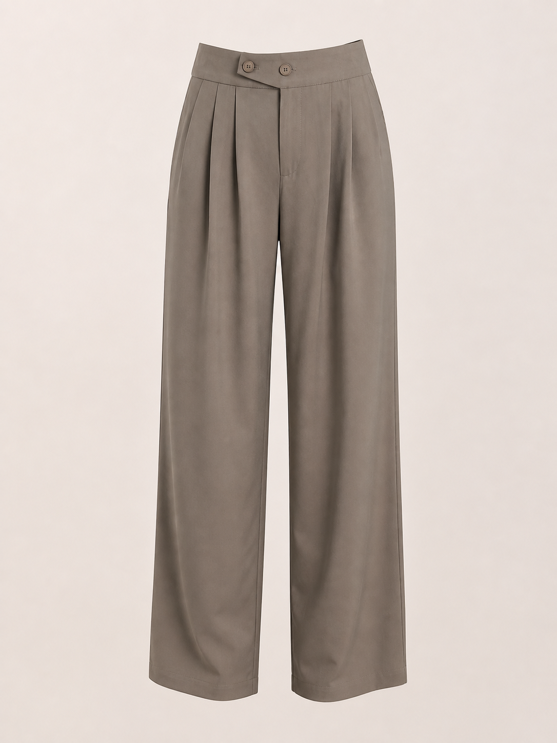 Mocha Wide-Leg Pleated Pants with Button Waistband