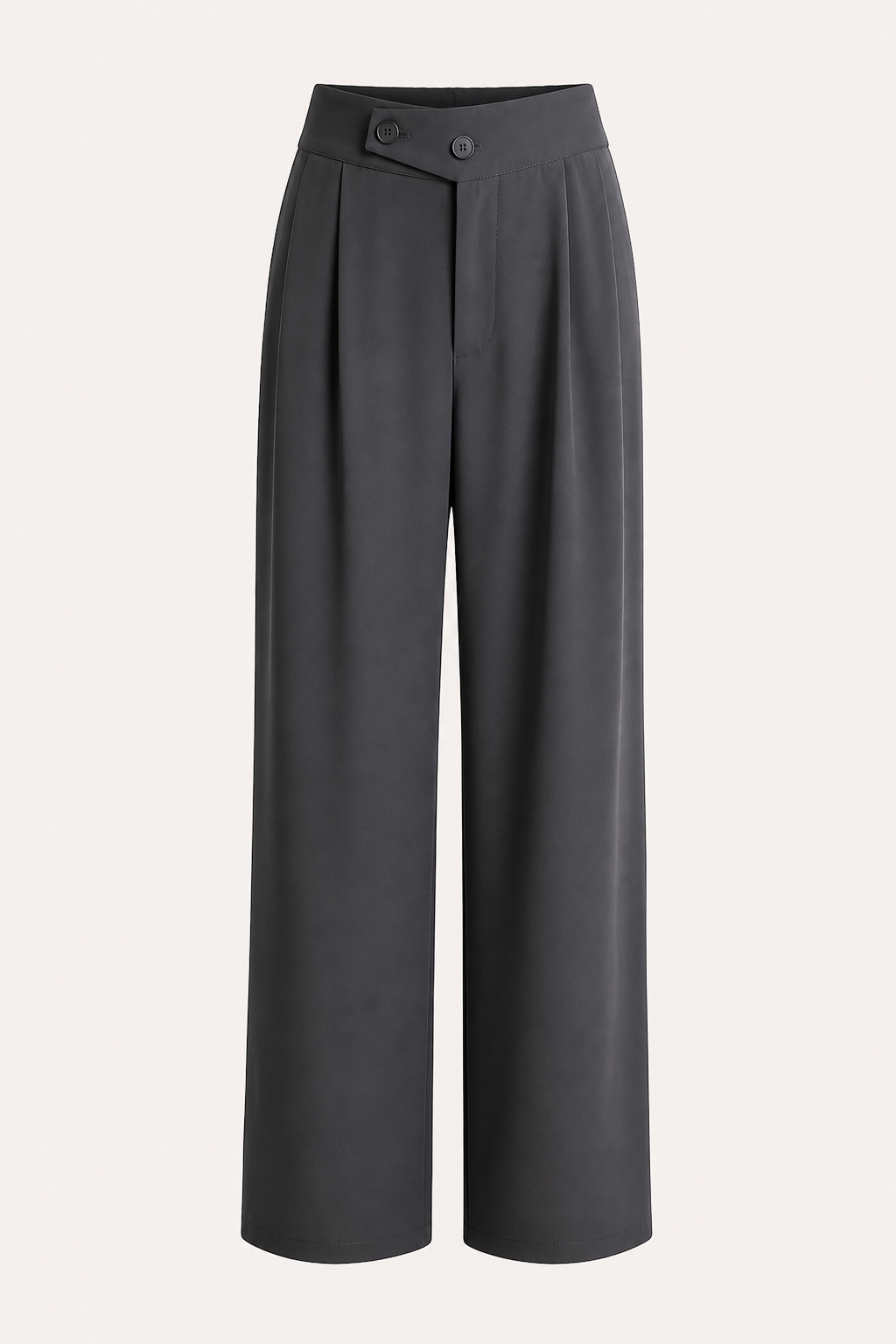 Charcoal Wide-Leg Pleated Pants