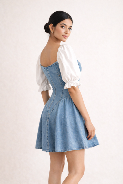 White Denim Corset Mini Dress for Women Korean Fashion India