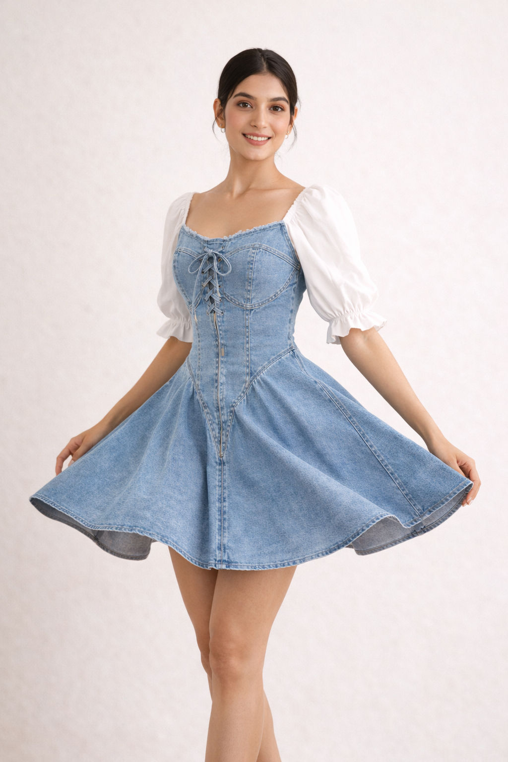 White Denim Corset Mini Dress for Women Korean Fashion India