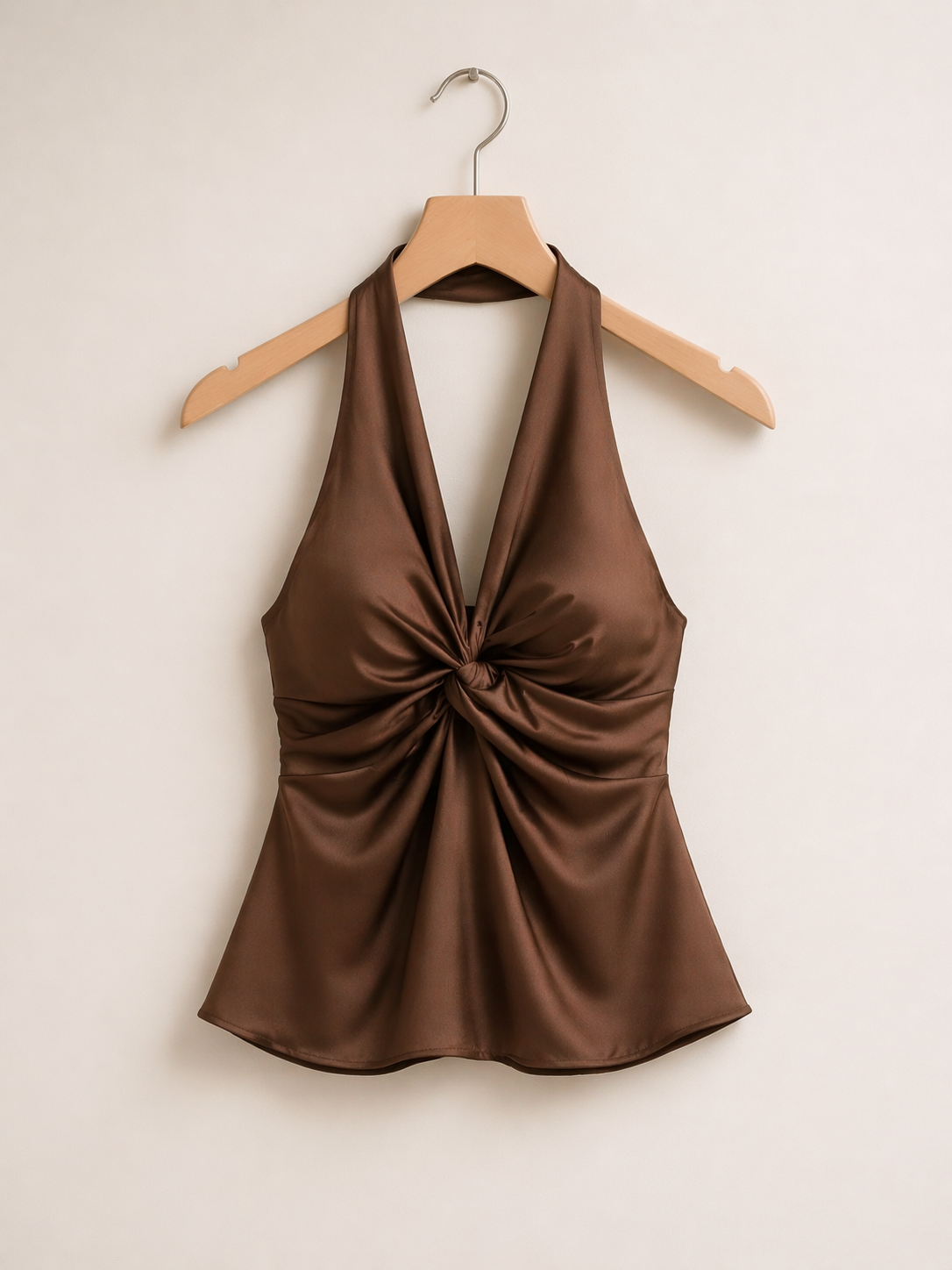 Coffee Brown Satin Halter Top for Women K Fashion India