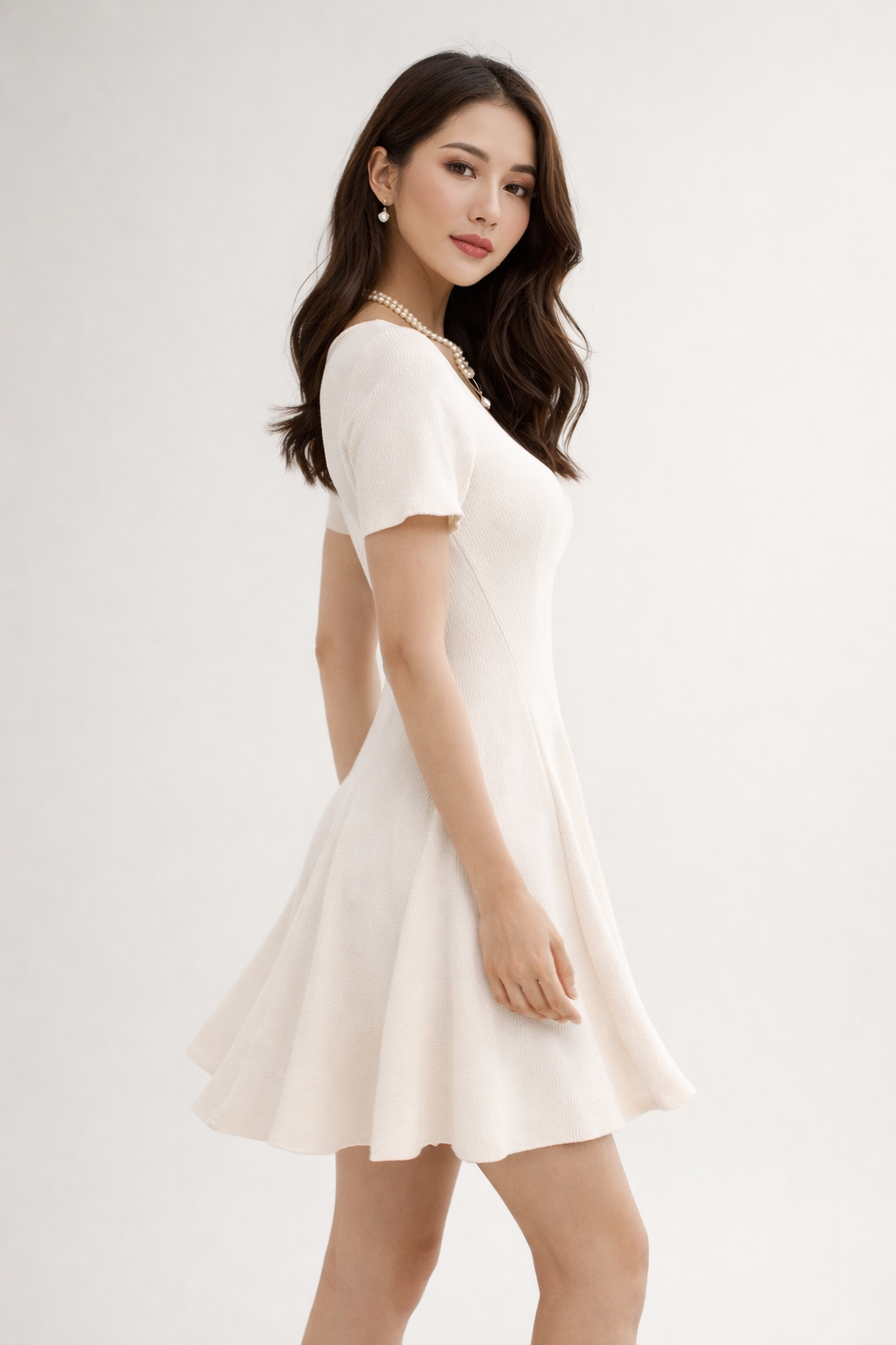 Cream Fit and Flare Mini Dress for Women K Fashion India