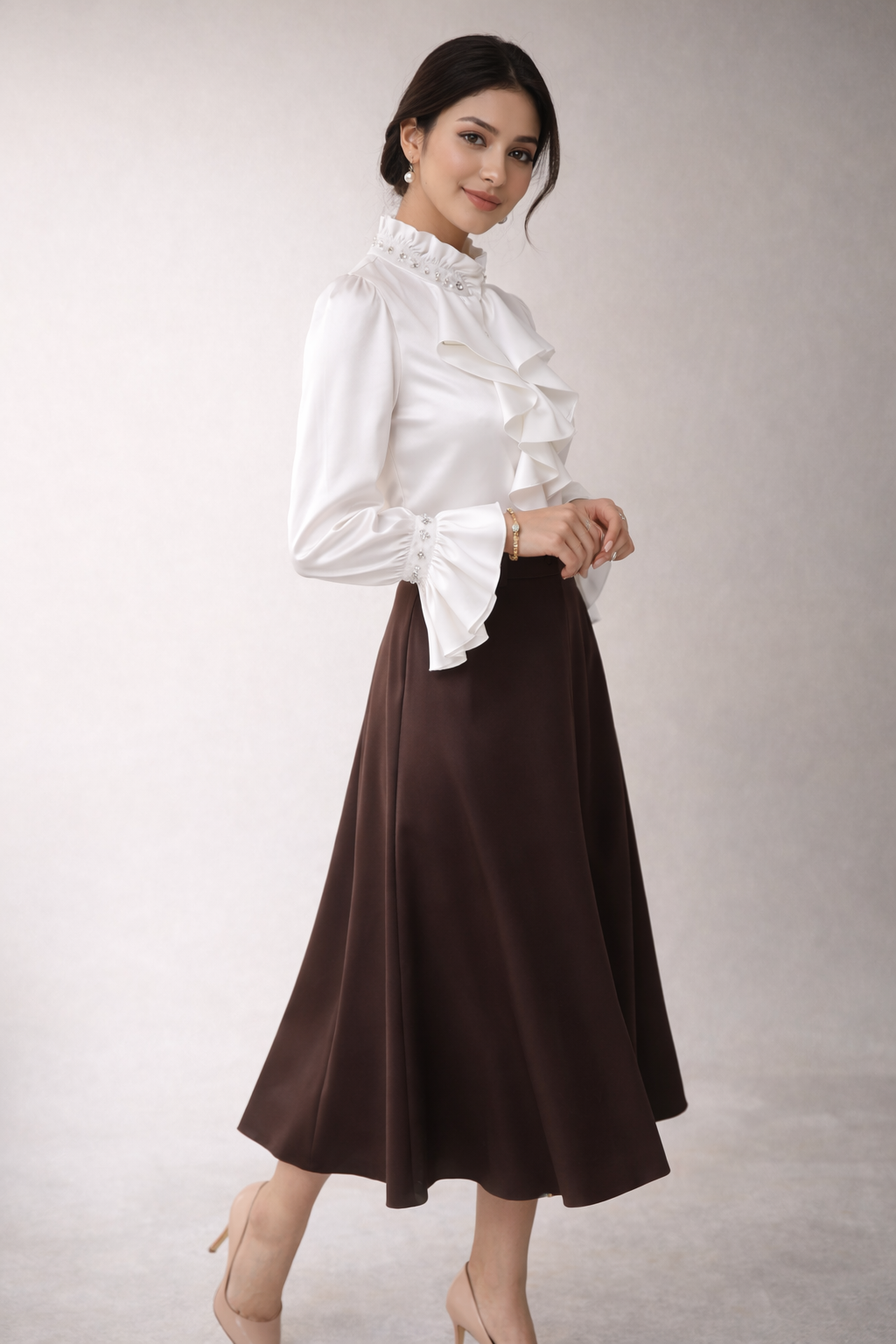 Ivory Pearl Ruffle Statement Shirt for Women Korean Fashion India