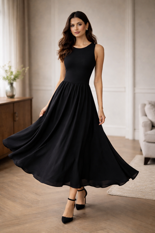 Black Cut Out Maxi Dress for Women Korean Style India