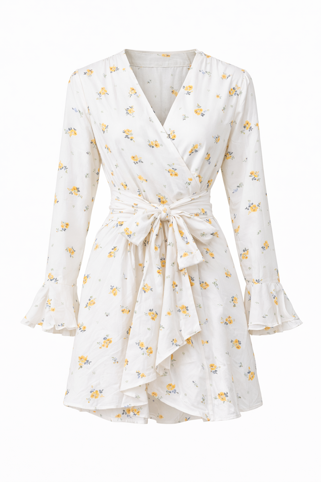 Ivory Floral Wrap Mini Dress for Women K Fashion India