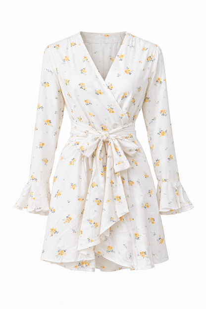 Ivory Floral Wrap Mini Dress for Women K Fashion India