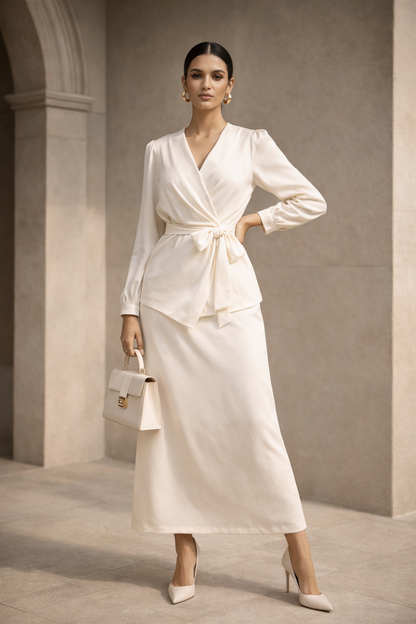 Ivory Knot Detail Co Ord Set for Women K Fashion India