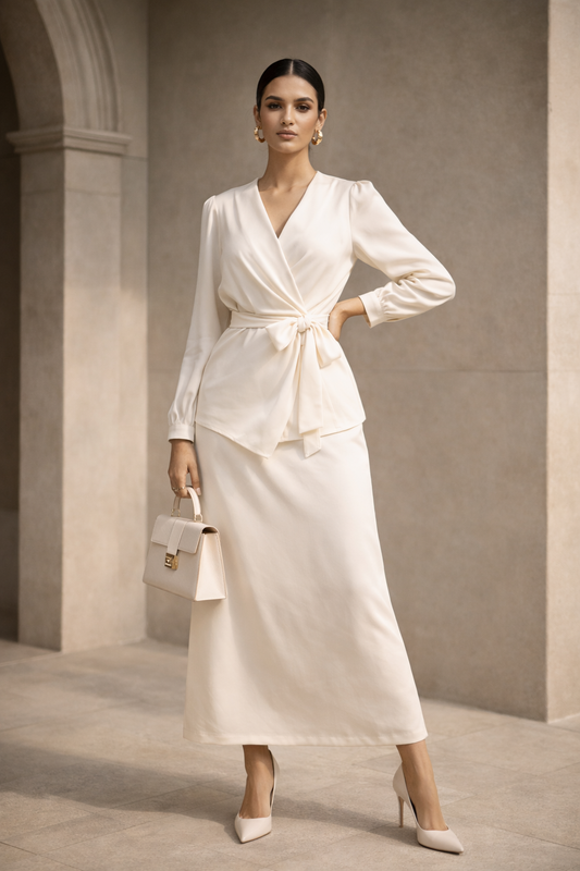Ivory Knot Detail Co Ord Set for Women K Fashion India