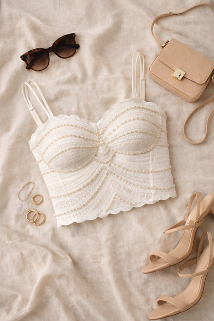 White Pearl Lace Corset Top for Women Korean Style India