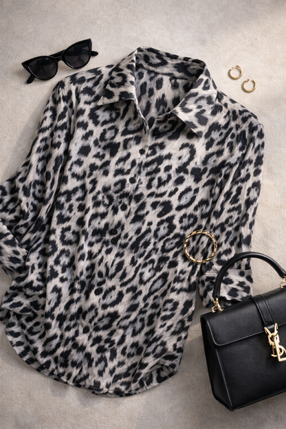 Monochrome Leopard Print Shirt for Women K Fashion India