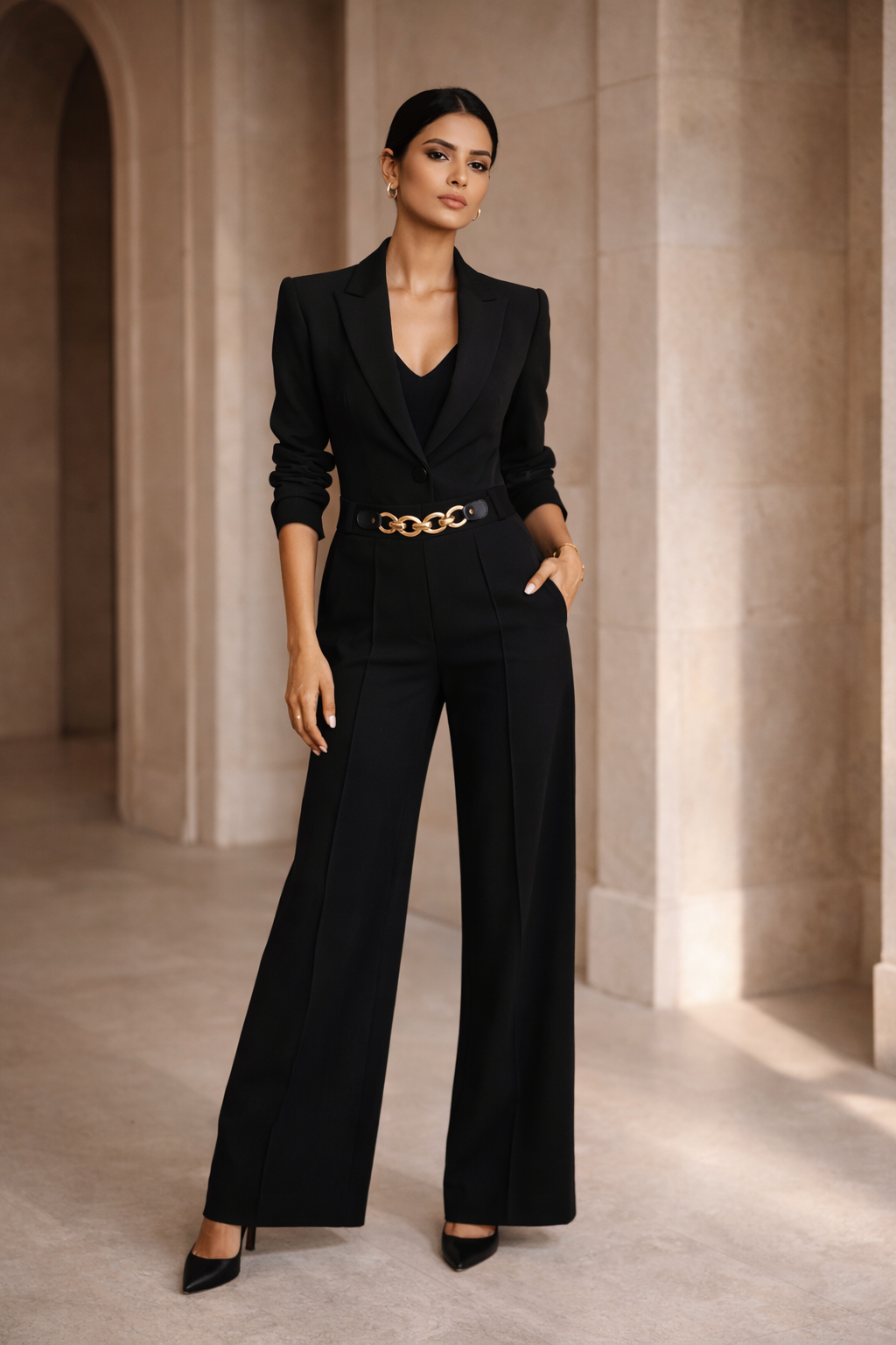 Black Chain Detail Tailored Trousers for Women Korean Fashion India