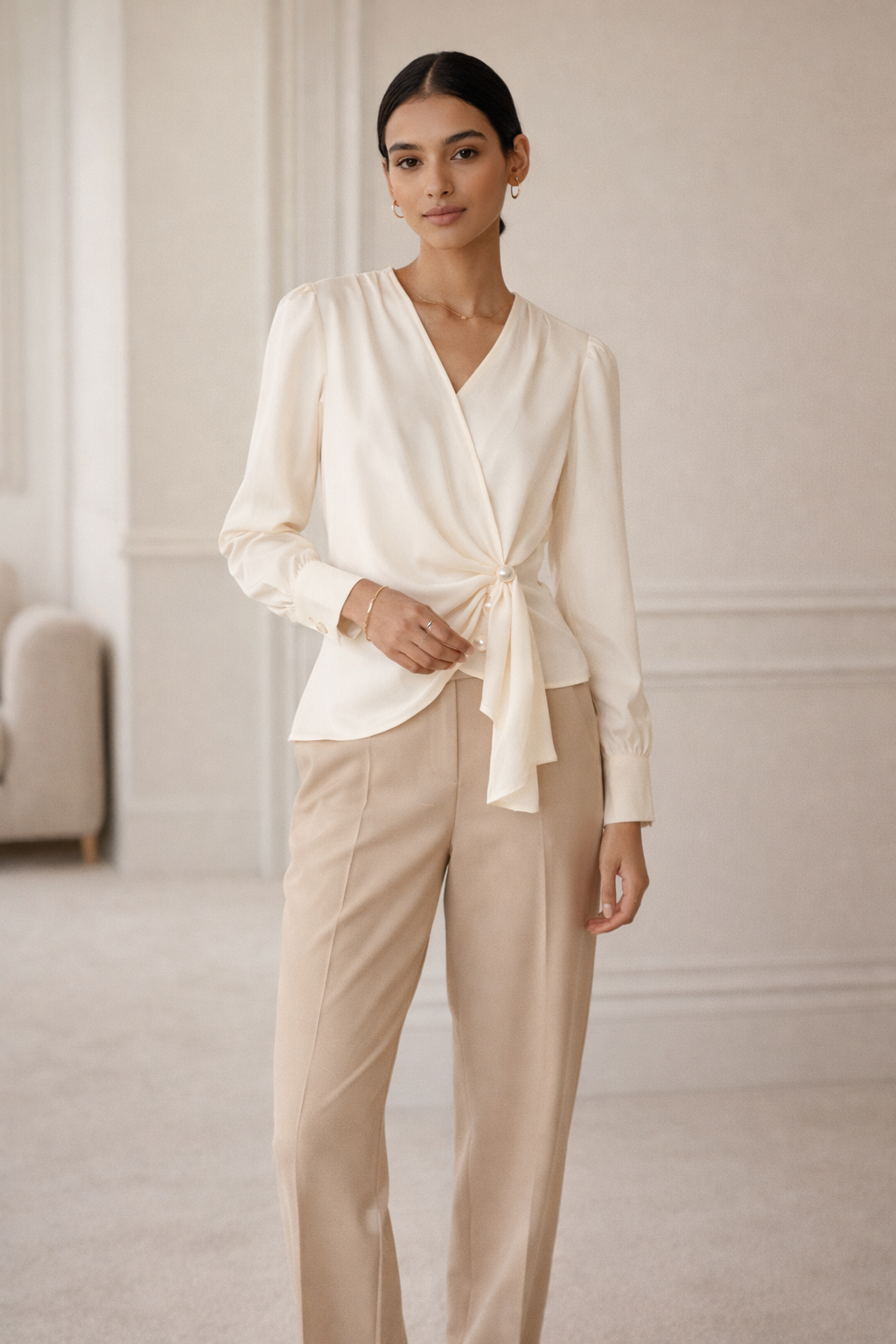 Ivory Pearl Drape Wrap Top for Women K Fashion India