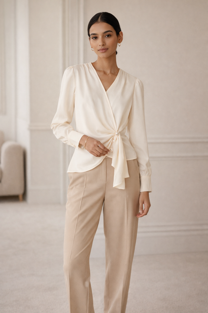 Ivory Pearl Drape Wrap Top for Women K Fashion India