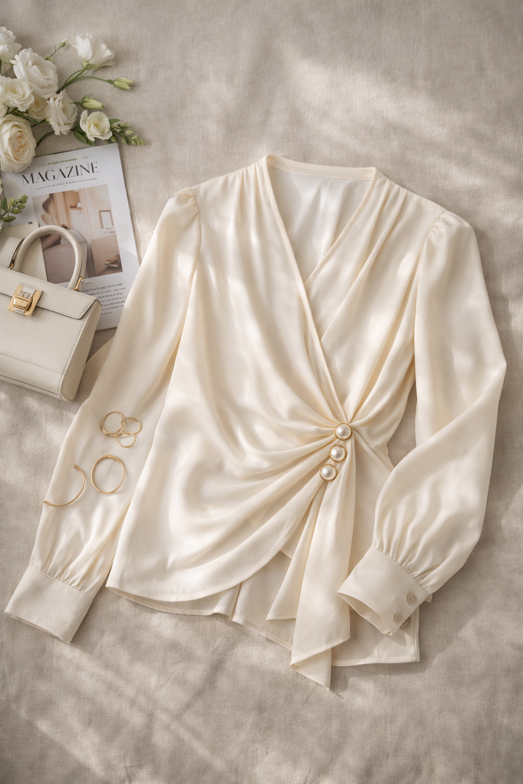 Ivory Pearl Drape Wrap Top for Women K Fashion India