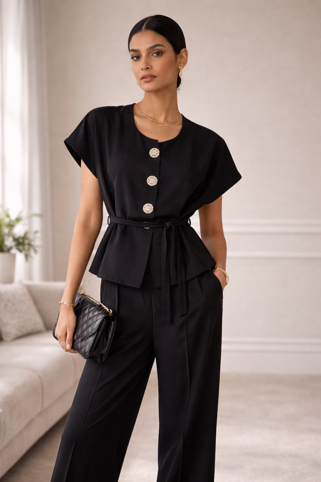 Black Luxe Co Ord Set for Women Korean Fashion India