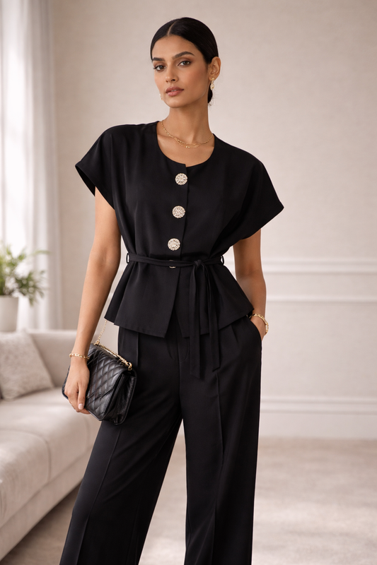 Black Luxe Co Ord Set for Women Korean Fashion India