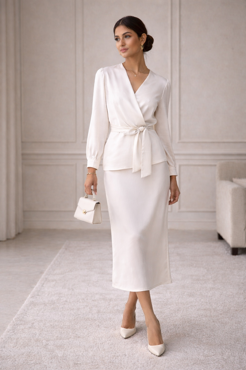 Ivory Knot Detail Co Ord Set for Women K Fashion India