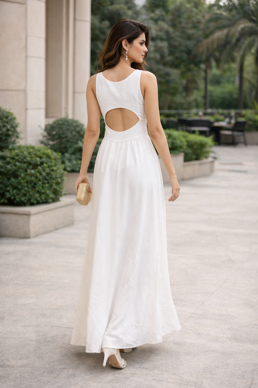 White Cut Out Maxi Dress for Women Korean Fashion India