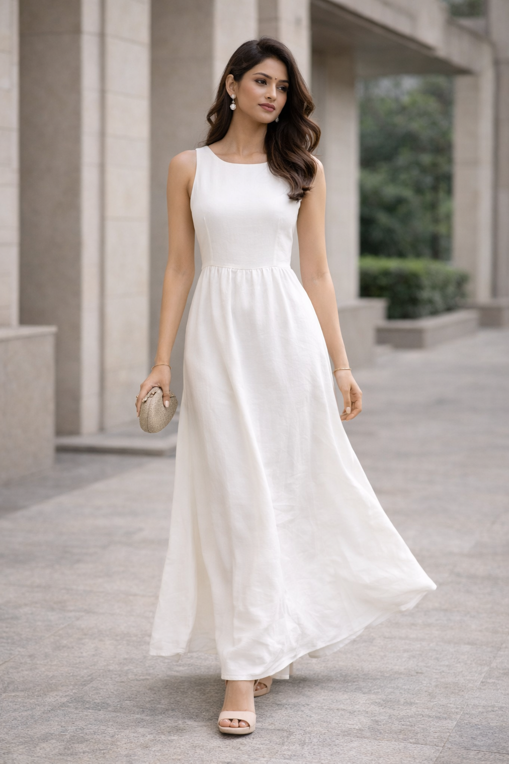 White Cut Out Maxi Dress for Women Korean Fashion India