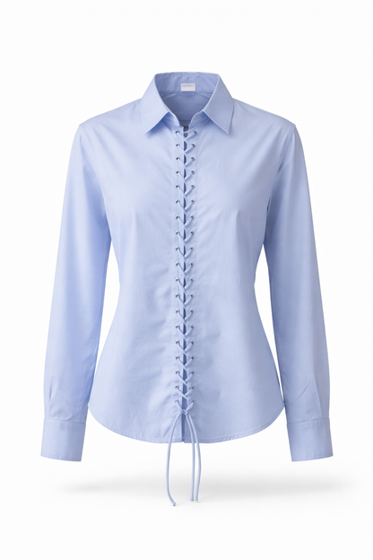 Sky Blue Lace Up Corset Shirt for Women Korean Style India
