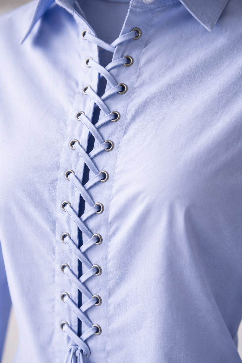 Sky Blue Lace Up Corset Shirt for Women Korean Style India
