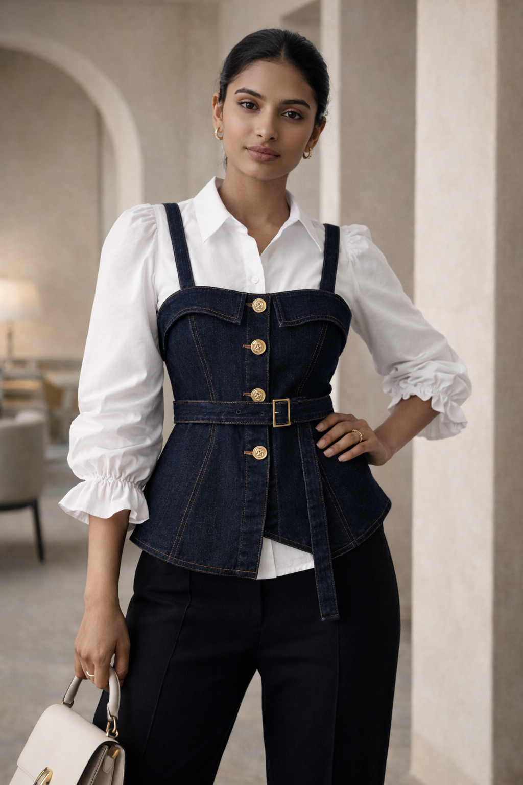 Denim Corset Layered Shirt for Women Korean Style India
