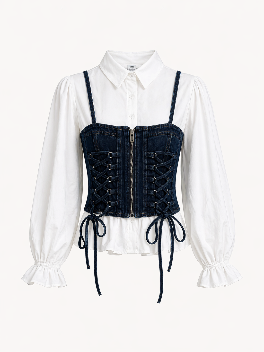 Denim Lace Up Corset Shirt for Women K Fashion India