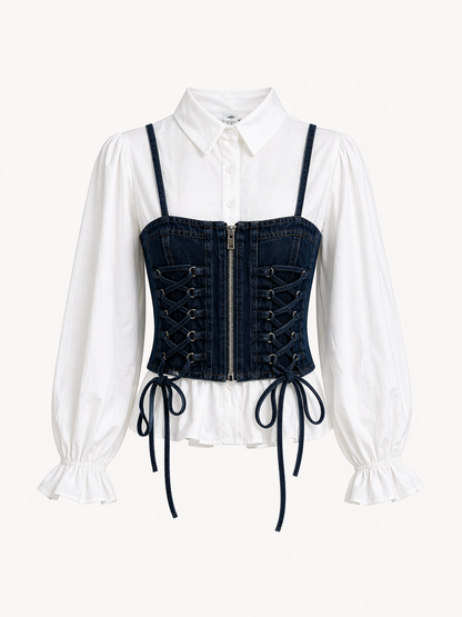 Denim Lace Up Corset Shirt for Women K Fashion India