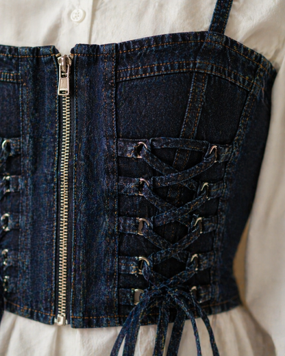 Denim Lace Up Corset Shirt for Women K Fashion India