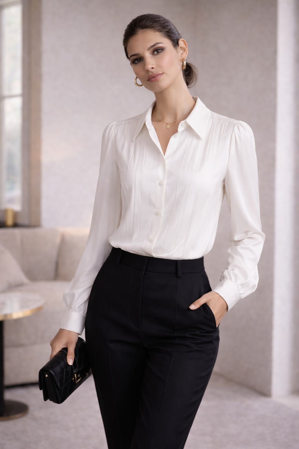 Ivory Soft Pleat Classic Shirt for Women K Fashion India