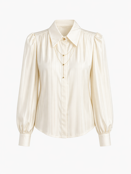 Cream Pleated Shirt with Gold Chain Necklace for Women Korean Fashion India
