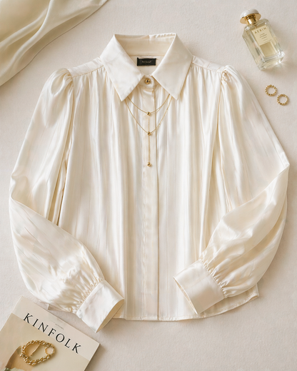 Cream Pleated Shirt with Gold Chain Necklace for Women Korean Fashion India