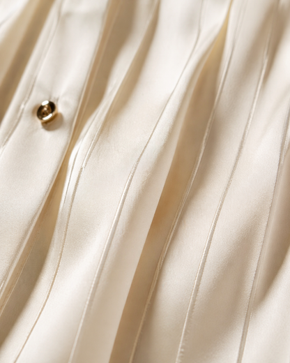 Cream Pleated Shirt with Gold Chain Necklace for Women Korean Fashion India