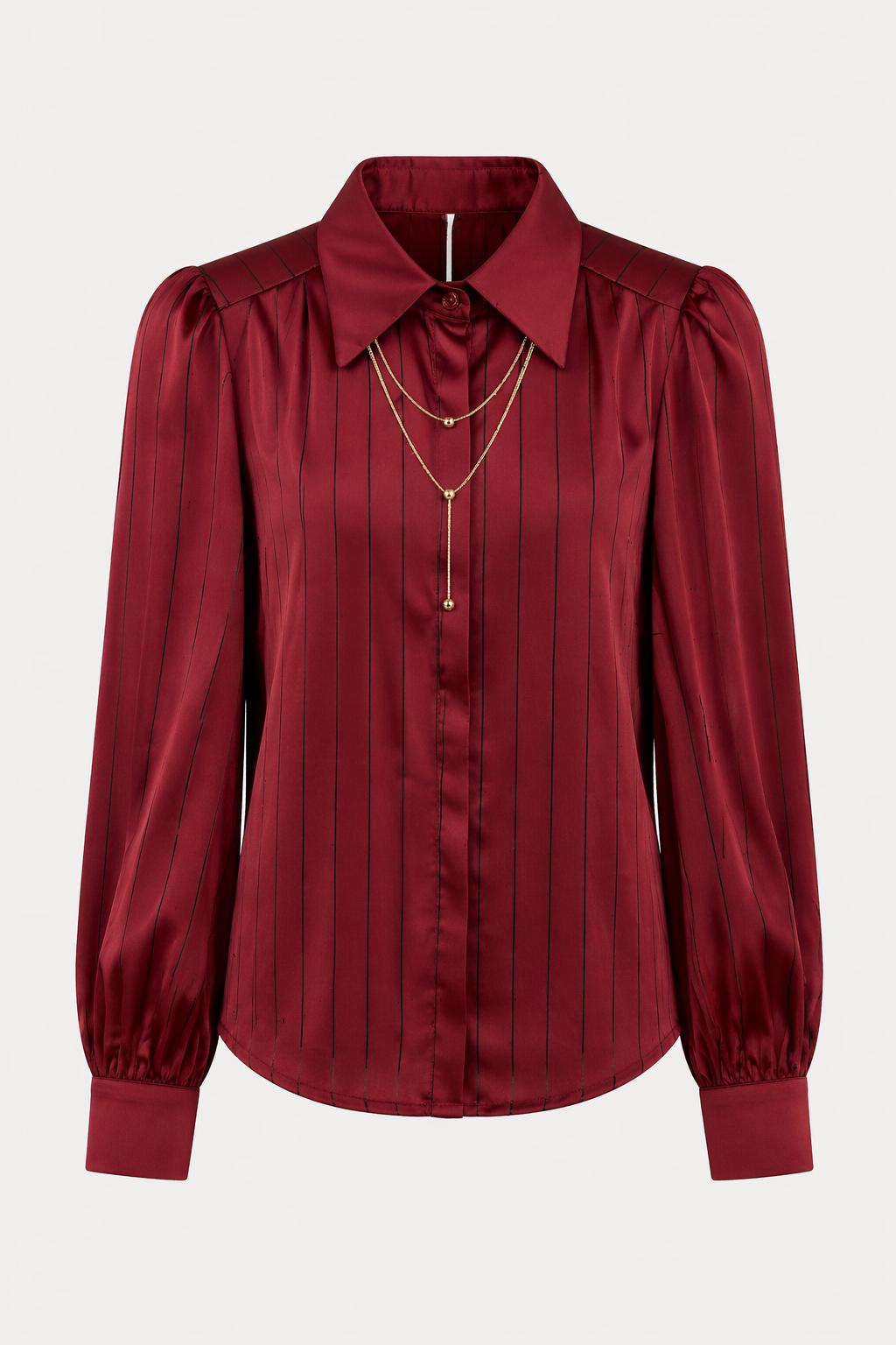 Maroon Pleated Shirt with Gold Chain Necklace for Women Korean Fashion India