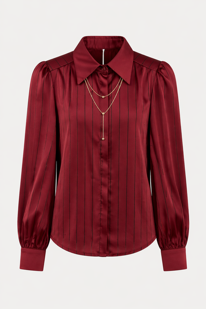 Maroon Pleated Shirt with Gold Chain Necklace for Women Korean Fashion India