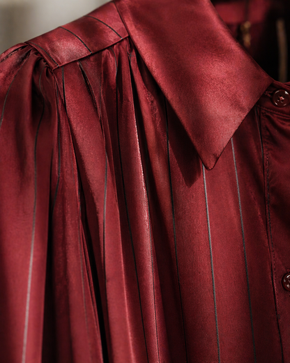 Maroon Pleated Shirt with Gold Chain Necklace for Women Korean Fashion India