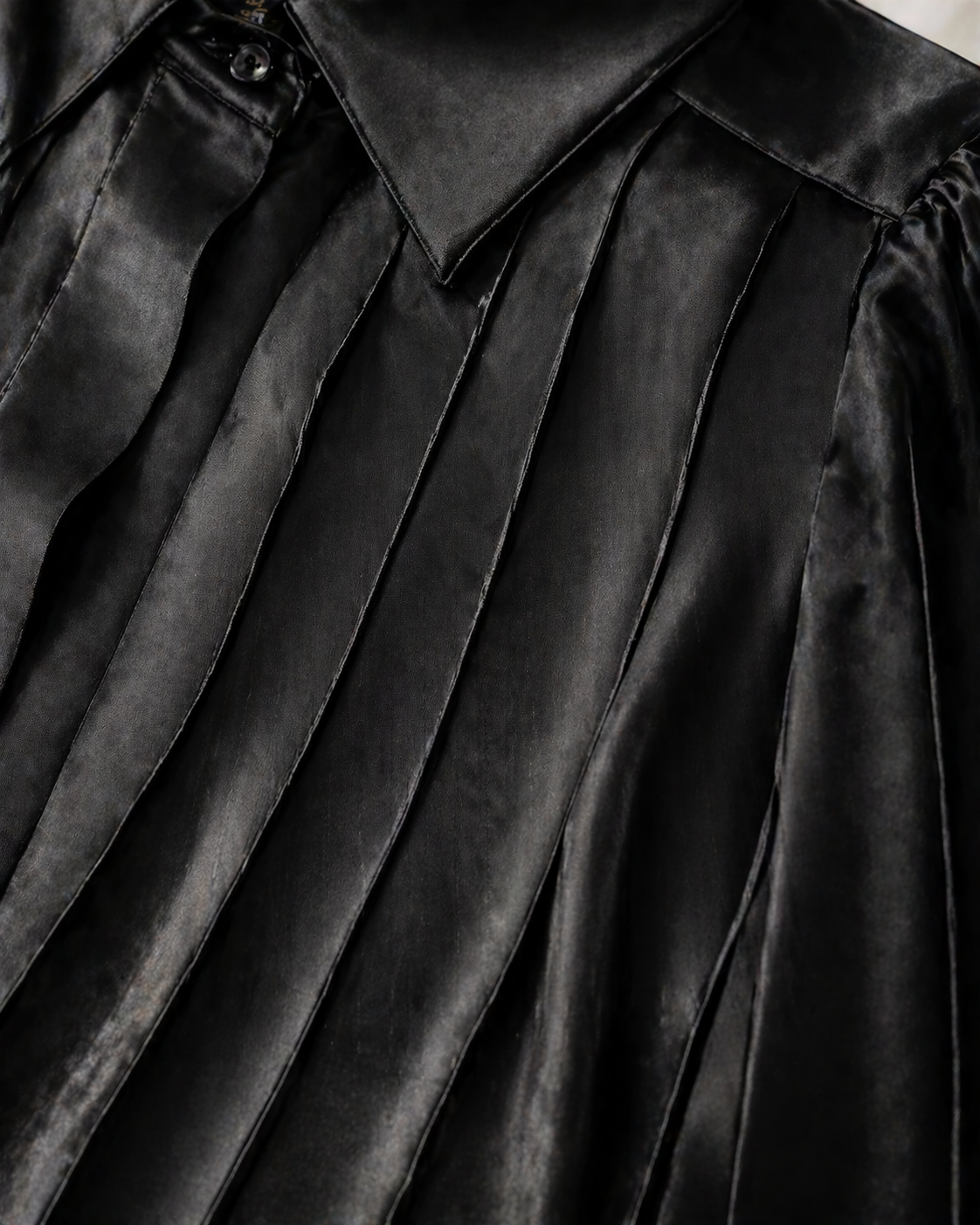 Black Pleated Shirt with Gold Chain Necklace for Women K Fashion India