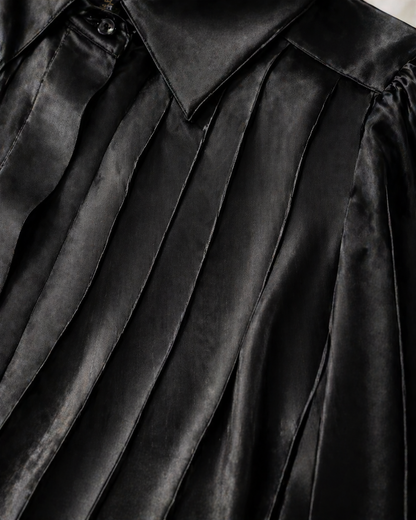 Black Pleated Shirt with Gold Chain Necklace for Women K Fashion India