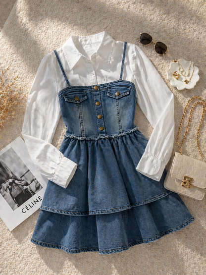 Denim Corset Layered Shirt Dress for Women K Fashion India