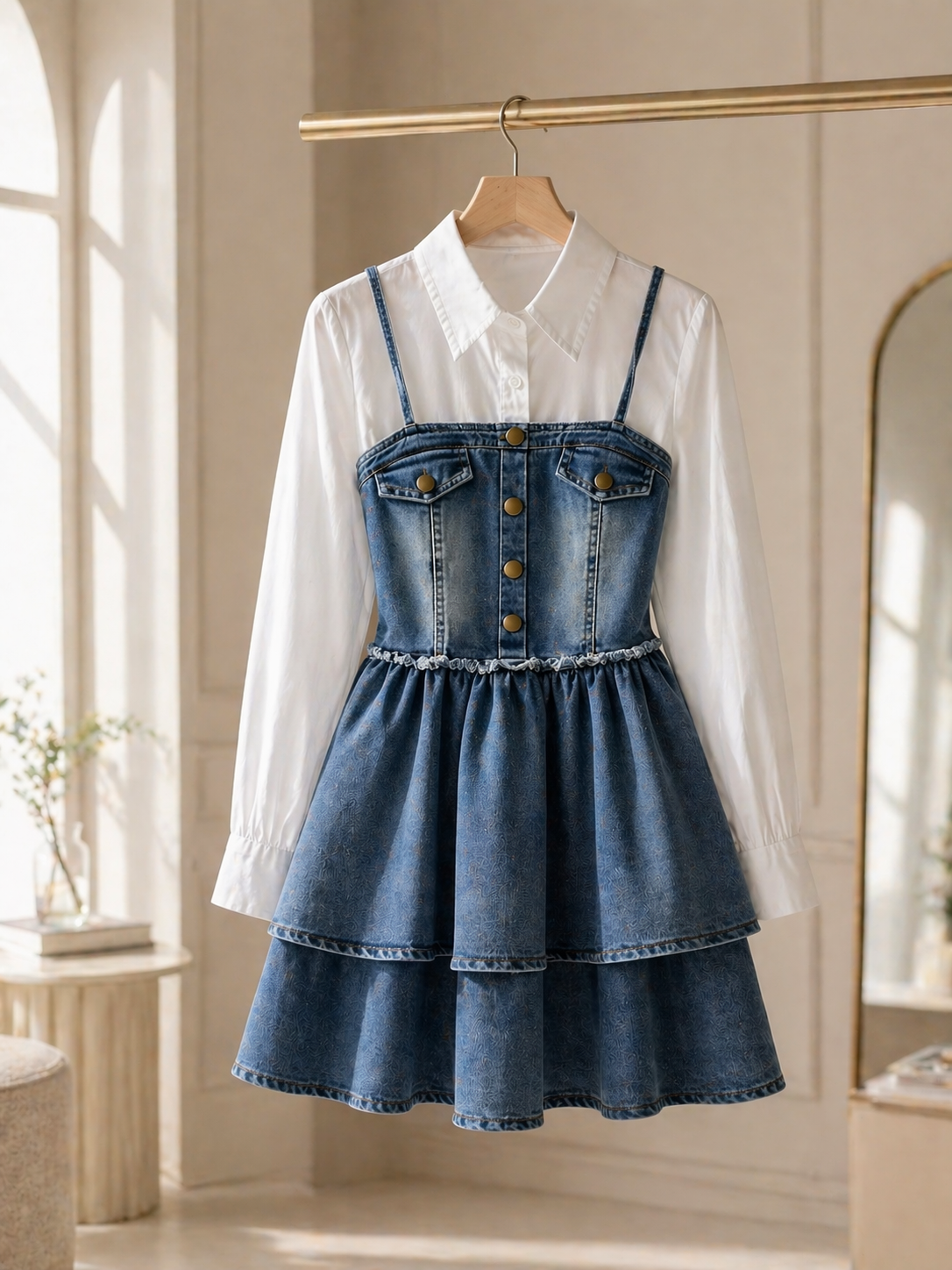 Denim Corset Layered Shirt Dress for Women K Fashion India