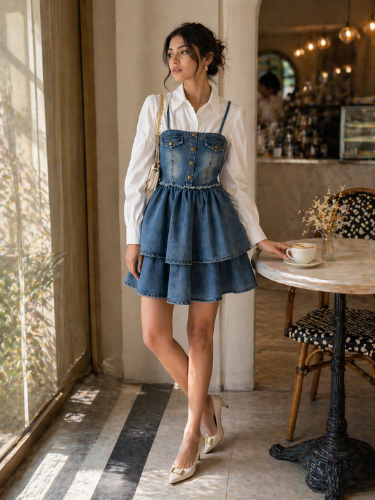 Denim Corset Layered Shirt Dress for Women K Fashion India
