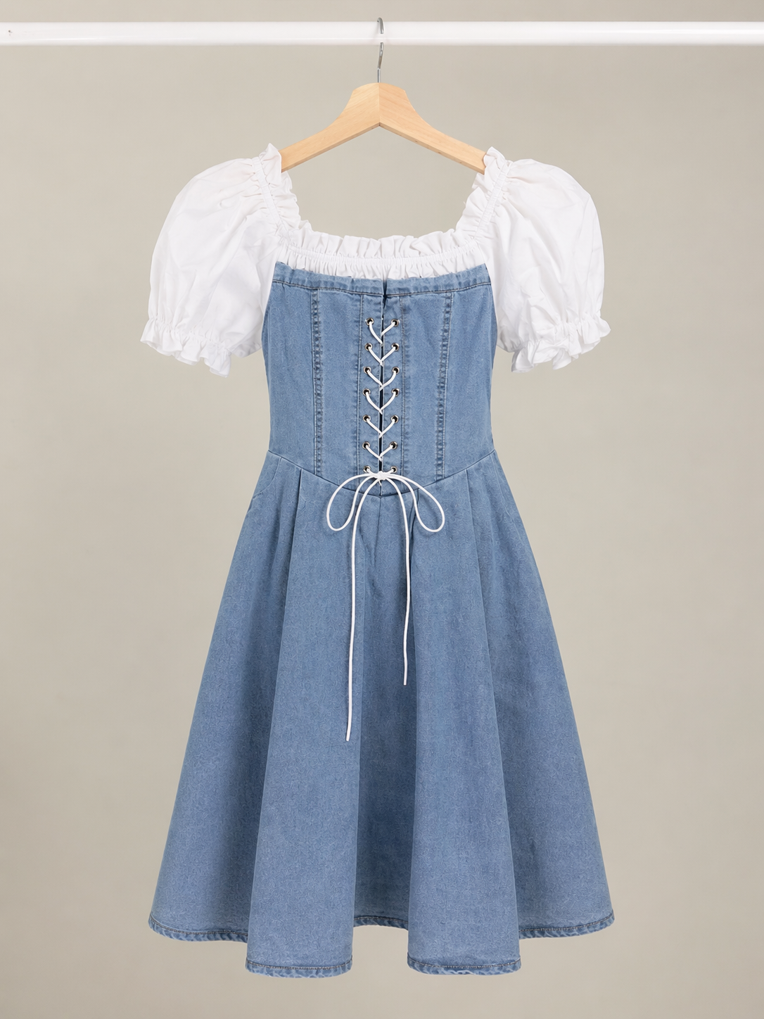 Denim Corset Puff Sleeve Dress for Women Korean Fashion India