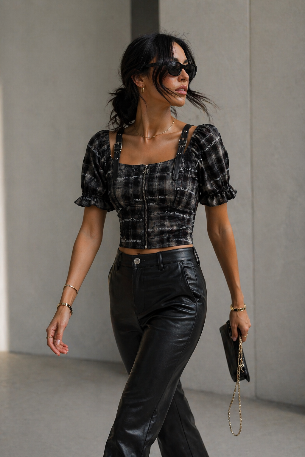 Brown Checkered Zip Corset Top for Women Korean Western Wear India
