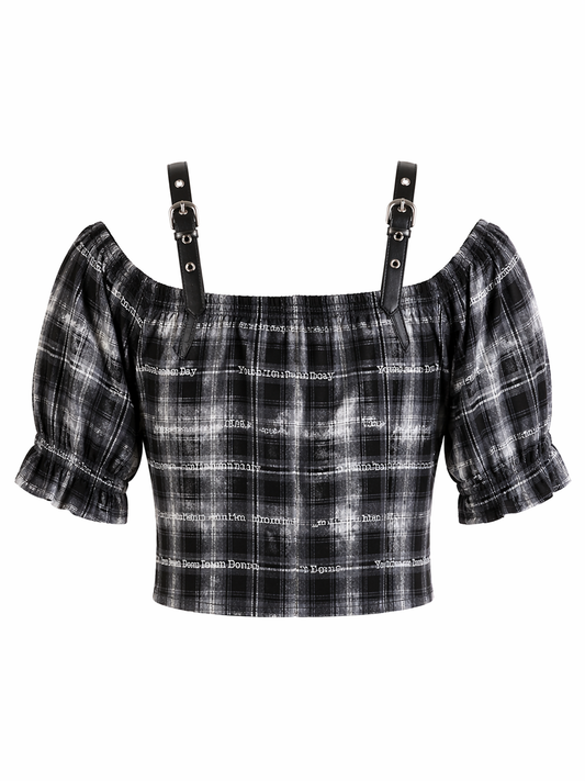 Black Checkered Zip Corset Top for Women Korean Style India