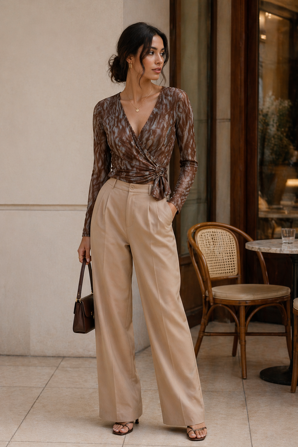 Chocolate Marble Print Wrap Top for Women Korean Style India