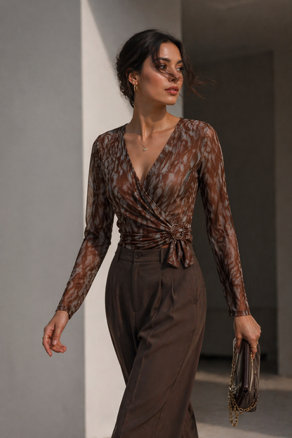 Chocolate Marble Print Wrap Top for Women Korean Style India