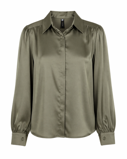 Olive Green Satin Classic Shirt for Women K Fashion India